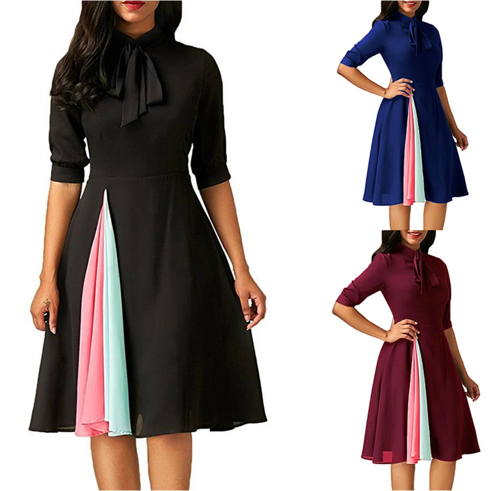 

Summer Autumn Dress Women 2019 Casual Plus Size Patchwork Midi A-Line Dresses Elegant Slim Office Lady Party Dress Vestidos