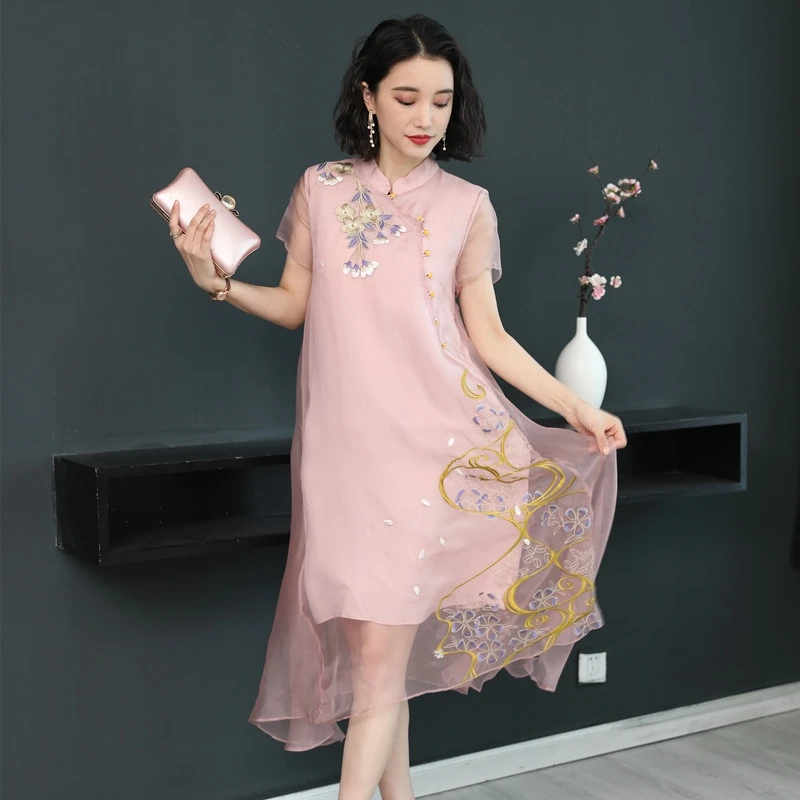 Традиционное китайское стильное китайское платье Ципао винтажное Чонсам для женщин Китайские Восточные платья шифоновое платье с принтом - Цвет: color2