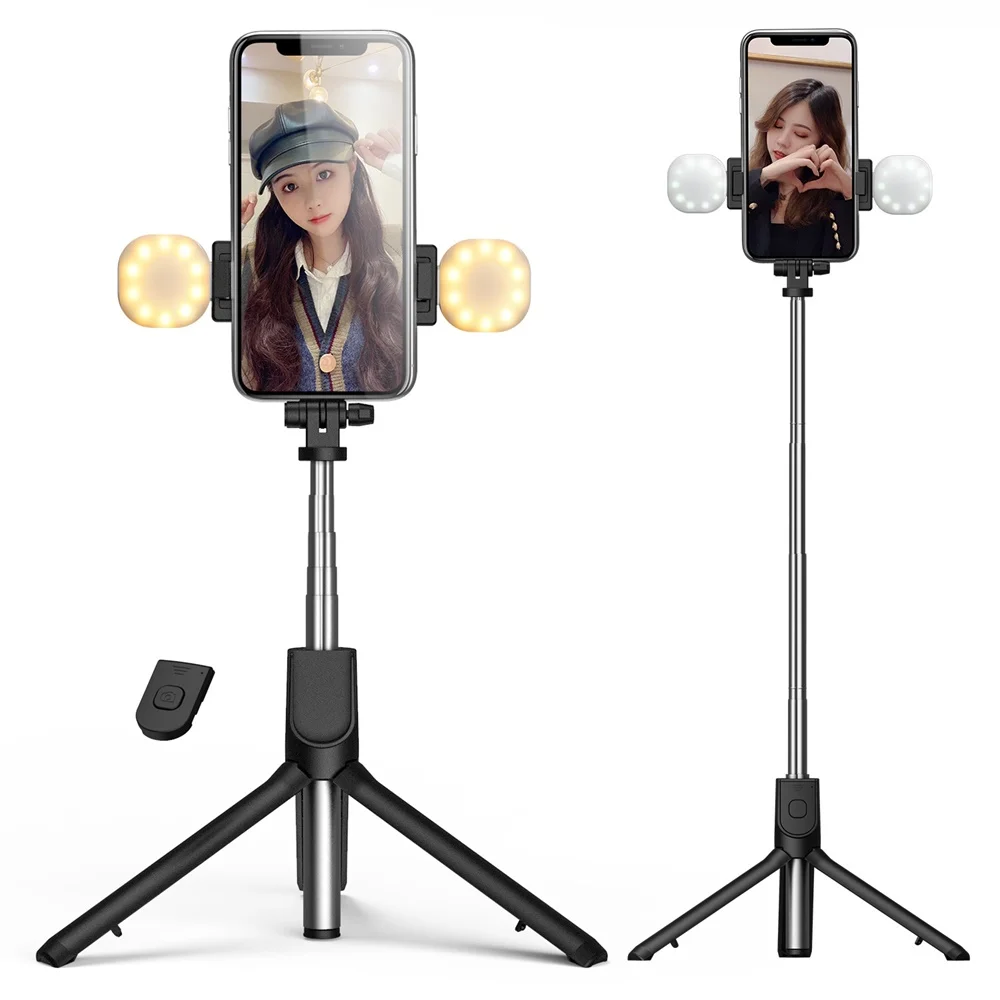 

Portable Bluetooth Selfie Stick Tripod All Selfie Stick with Wireless Remote Dual Fill Light for iPhone Android Smartphones
