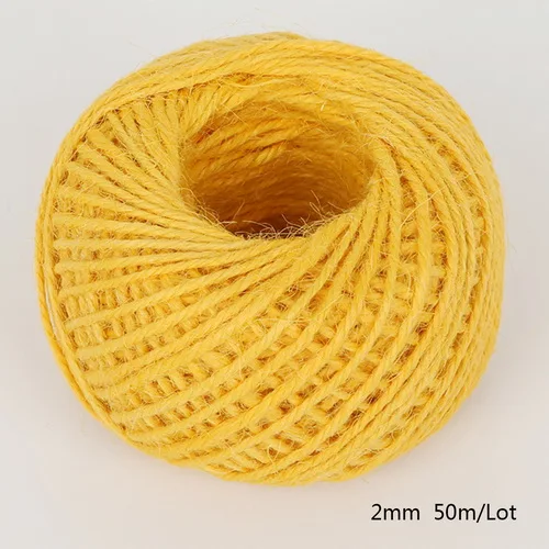 Yellow 50 м/рулон натуральная Мешковина Hessian джутовый шнур-шпагат конопляная веревка 2 мм Подарочная коробка шнур Свадебные новогодние украшения - Цвет: Yellow