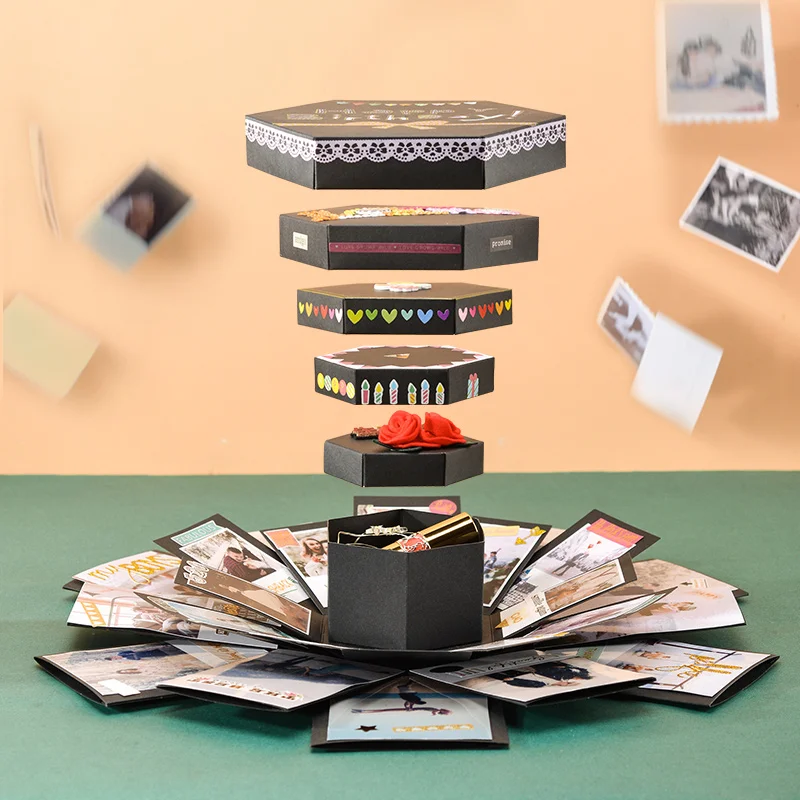 Пользовательские фотоальбом DIY сюрприз любовь взрыв коробка бумажная коробка с фотографиями Подарочная коробка на День святого Валентина свадьба подарок на день рождения