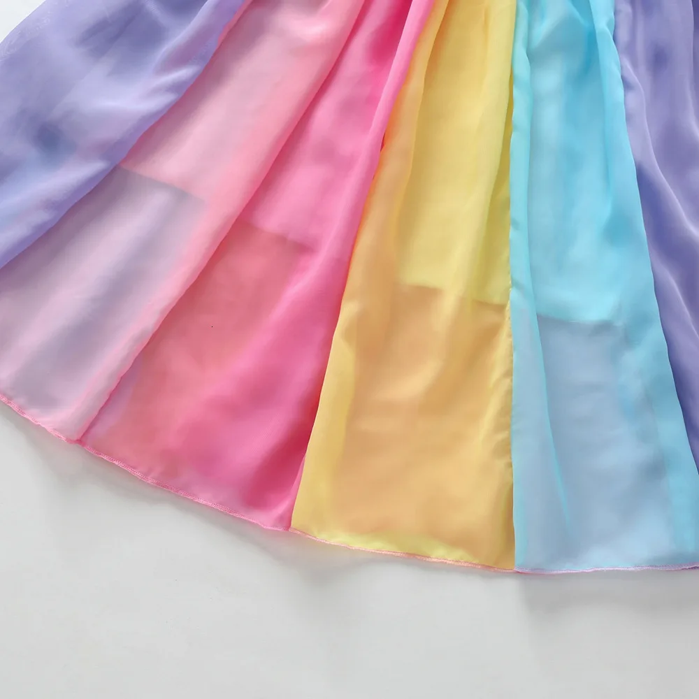 Г. Ins/осеннее шифоновое платье с длинными рукавами для девочек новое Радужное платье яркие цветные платья детское праздничное платье принцессы