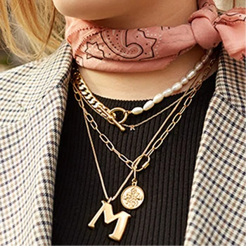 

2020 Trendy Mix Match Stackable Layering Chain Link Necklaces-Stacked Curb Link Chain Pearl Strand Beaded Necklace for Women