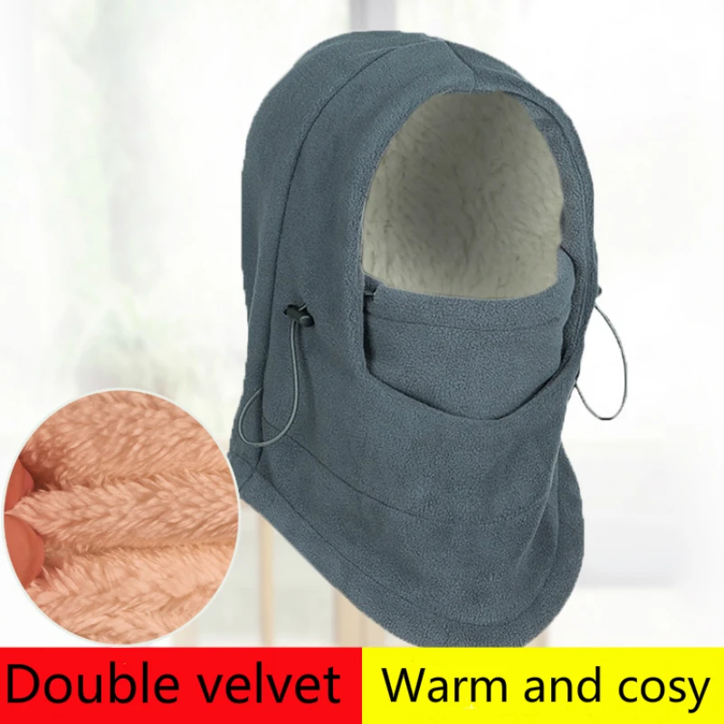 

Winter Men Double-layer Plus Velvet Outdoor Riding Fleece Masked Hooded Cap Autumn and Winter Warm Windproof Mask Bandana Neck