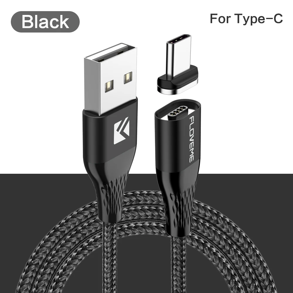 For Type C Black FLOVEME магнитный заряд зарядка для телефона 3 в 1 Магнитный кабель Micro usb type C осветительный кабель телефон Быстрая зарядка зарядное USB-C/type-C кабель для iPhone samsung магнитное зарядное устройство - Цвет: For Type C Black