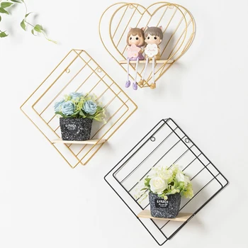 

1 Pcs Rack Photos Postcard Holder Storage Shelf Wall Iron Heart-shaped DIY Grid Mesh Picture Home Decor Home Decoration