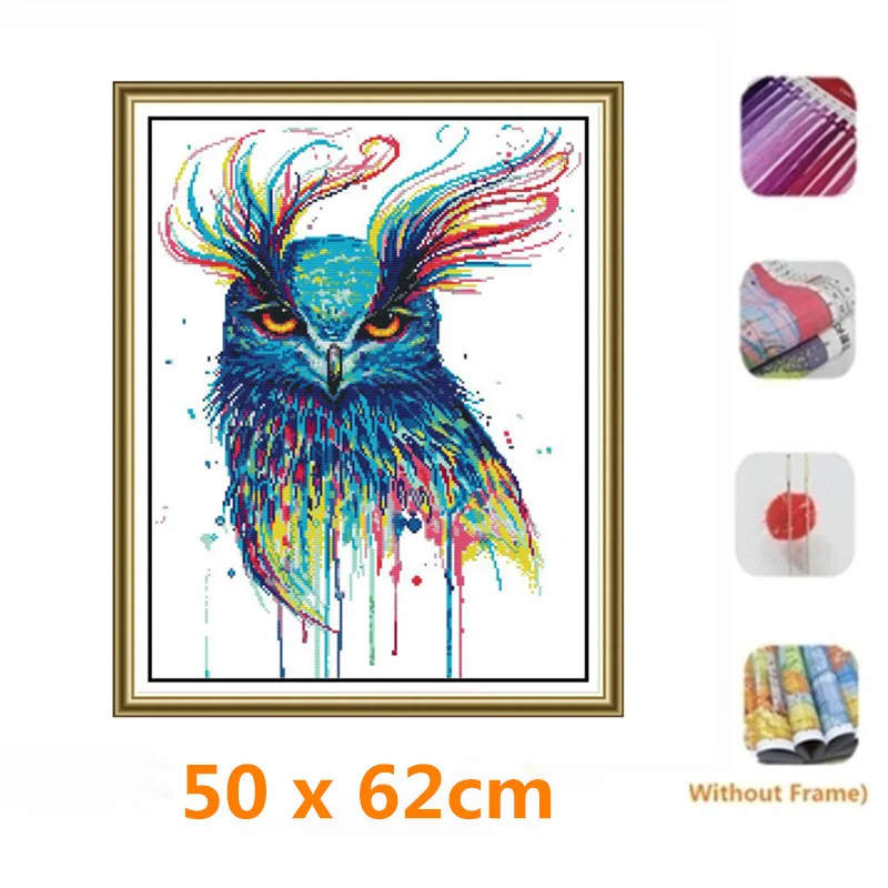 50x62 cm 11CT 3 нити печать наборы для вышивки крестом DIY декоративный Набор для вышивки крестом без рамки-разноцветная сова