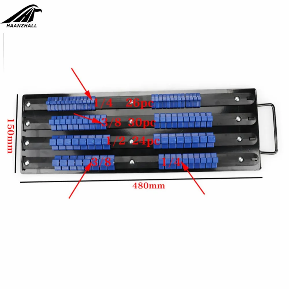 80pcs/set 1/4" 3/8" 1/2" Drive Plastic Socket Wrench Tray Rail Rack Sleeve Storage Holder Organizer Shelf Stand Home Hand Tools