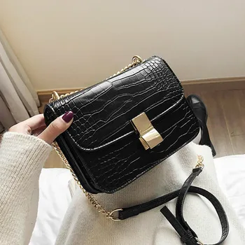 

Female bag fashion creative design buckle small square bag 2020 new crocodile pattern chain tofu bag women bag