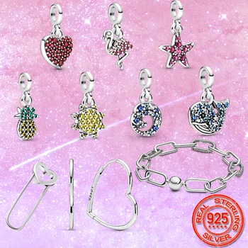 

2020 New 925 Sterling Silver Heart Flamingo Pendant Charm Me Bracelet Fit Original Pandora Bracelet DIY Jewelry For Women