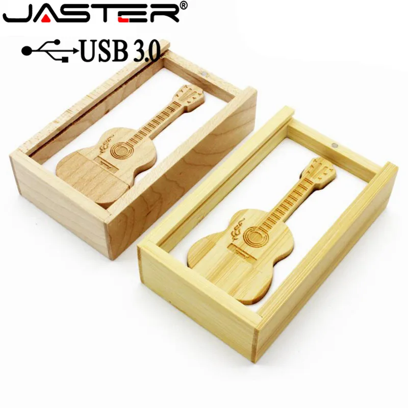 JASTER USB 3.0 flash drive Guitar Pen drive Wooden box Memory stick Free  custom logo Pendrive Creative Wedding gifts 32GB 64GB