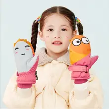 Детские водонепроницаемые лыжные перчатки для мальчиков и девочек, милые зимние противоскользящие варежки с рисунком пингвина, акулы, контрастных цветов