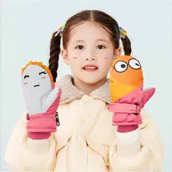 

Kids Boy Girl Waterproof Snow Ski Gloves Cute Cartoon Penguin Shark Contrast Color Thermal Thick Lined Anti-Slip Winter Mittens