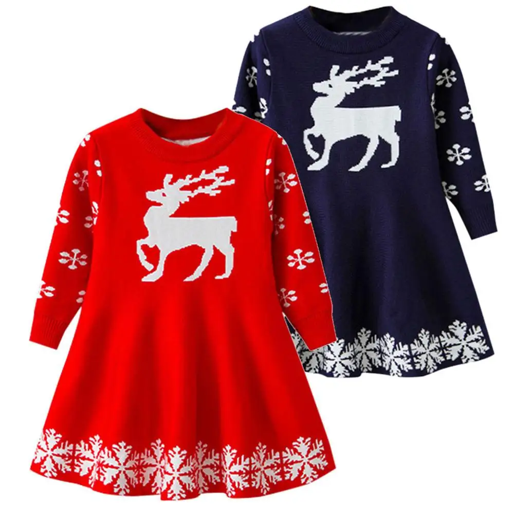 Рождественское платье для девочек, Vestidos, с длинными рукавами, с принтом оленя и снежинки, vestido infantil, Детские платья для девочек, костюм принцессы для малышей