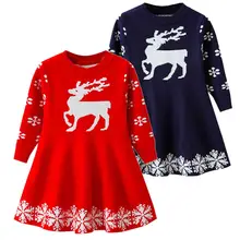 Рождественское платье для девочек, Vestidos, с длинными рукавами, с принтом оленя и снежинки, vestido infantil, Детские платья для девочек, костюм принцессы для малышей