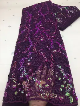 

African Lace Fabric 3D Floral Tulle Lace Fabric Green Embroidery Beaded Lace Fabric With Sequins For Wedding Dress F2979