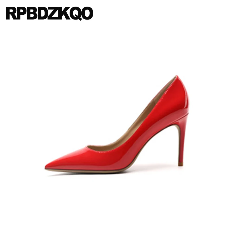 

Medium Heels Big Size Patent Leather Red Pumps Luxury Brand Women Shoes 2021 Scarpin Pointed Toe Glitter Suede High 8cm Runway