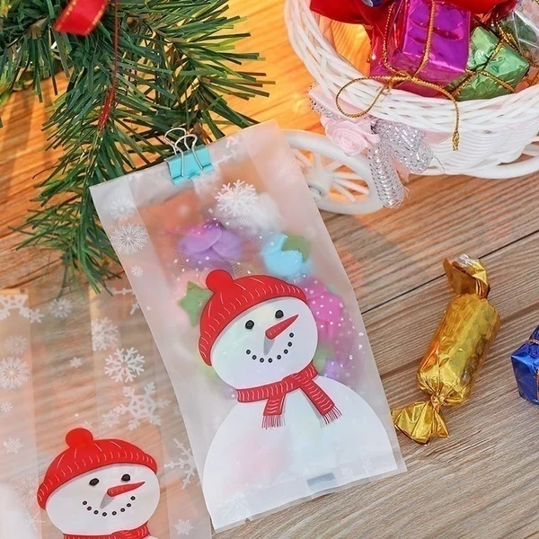 50 шт Рождественский Санта Клаус Снеговик печенья мешок подарки конфеты мешок пластиковые печенья Упаковочные пакеты