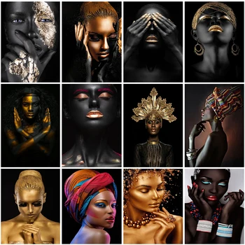 

African Art Black and Gold Woman Canvas Painting Posters And Prints Scandinavian Wall Art Pictures For Living Room Decor Cuadros