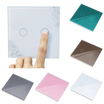 

Touch On/Off Switch EU Standard 110-240V Touch Switches Toughened Glass Panel Wall Switch 2 Gang 1 Way Light Wall Touch Screen