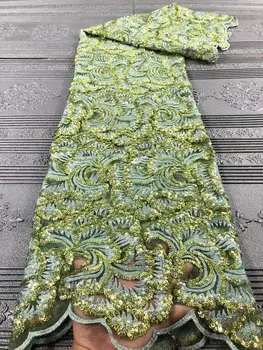

Fringe Design 2020 New Arrival African Sequins Lace Fabric High Quality Sequined Nigerian Wedding Dresses Laces 5 Yards