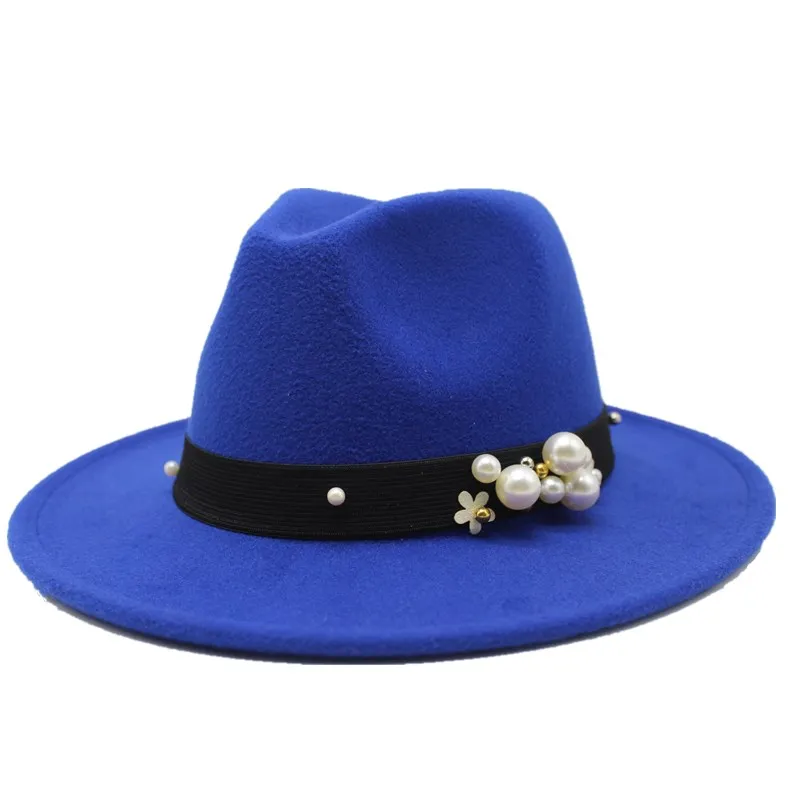 Seioum 14 цветов Женская фетровая шляпа с широкими полями Имитация шерстяная шляпа шляпы в стиле джаз шляпа Классическая фетровая мягкая женская шляпа в форме колпака верхняя шапка - Цвет: Royal blue