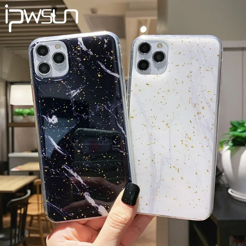 Чехол iPWSOO из золотой фольги и мрамора для телефона iPhone 11 Pro Max X XR Xs блестящие