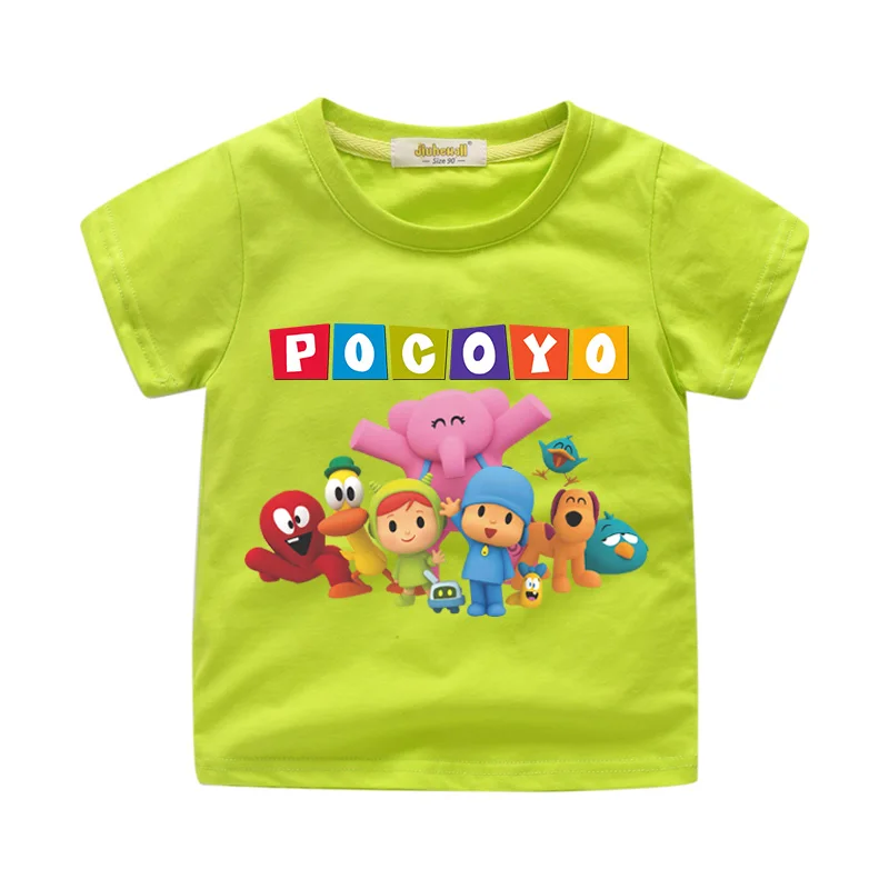 Pocoyo/одежда с 3D принтом для мальчиков и девочек, летняя одежда для футболок Детские футболки с короткими рукавами для малышей, топы, WJ222