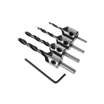 

4pcs Countersink Drill Bit Set Screw Wood working 3-6mm Chamfer Tools HSS