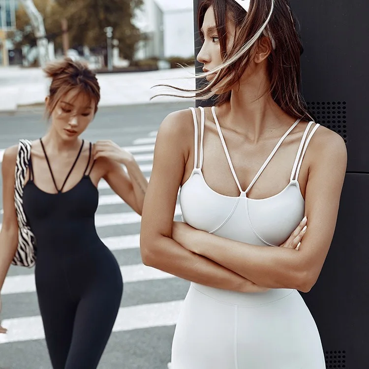Double Straps Seamless Yoga Tracksuits Sports High Stretchy Rompers Padded Nude-Feel Dancing Jumpsuits Gym Running Nylon Bodysui 2