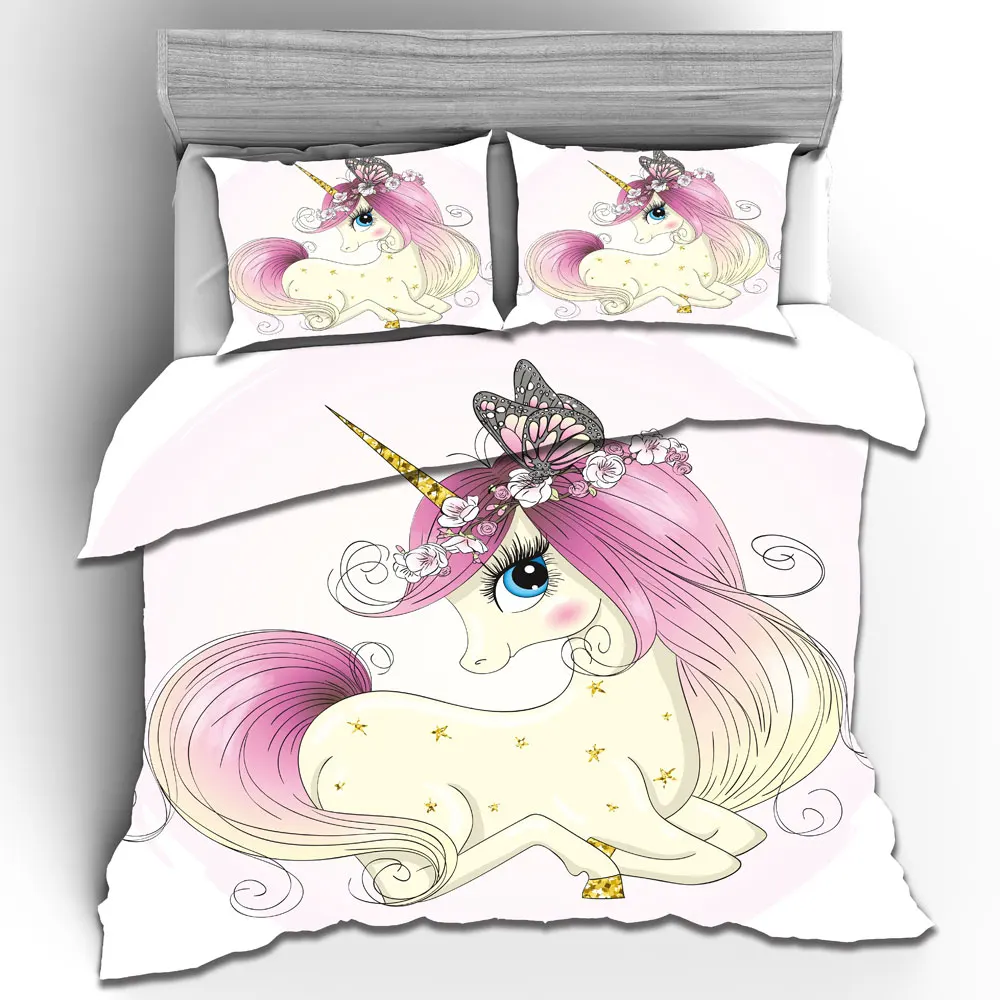 

Unicorn Princess Bedding Set 3D Cartoon Duvet Cover Pillowcases Girls Bed Cover Single Twin Queen King Size Bedlinen Drop Ship