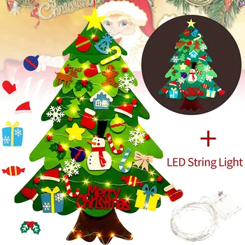 

DIY Felt Christmas Tree Set with Ornaments, Battery Powered LED String Lights Christmas Decorations Kids Gift Home Decor