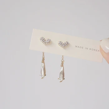 Korean Fashion Creativity Removable Heart Women Earring Tassel Crystal Stud Earrings Temperament Jewellery Brincos Jewelry