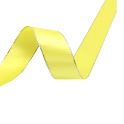High - Quality Silver Metallic Edge Polyester Satin Ribbon for Gift Wrapping and Wedding Decoration, 5 Yards (Yellow)