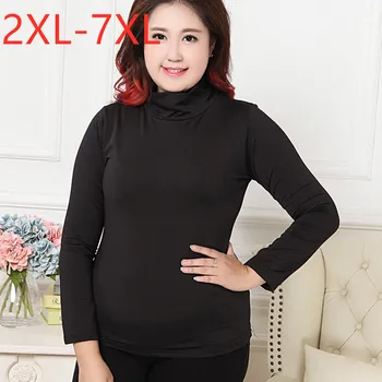 

New autumn winter ladies plus size tops for women large long sleeve slim elastic black turtleneck T-shirt 3XL 4XL 5XL 6XL 7XL