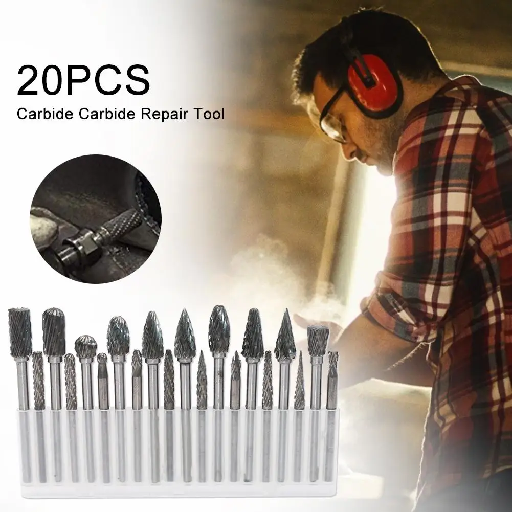 

20PCS Rotary File Set Tungsten Steel Carving Drill with Long Service Life Hard Alloy Repairing and Maintenance Tool
