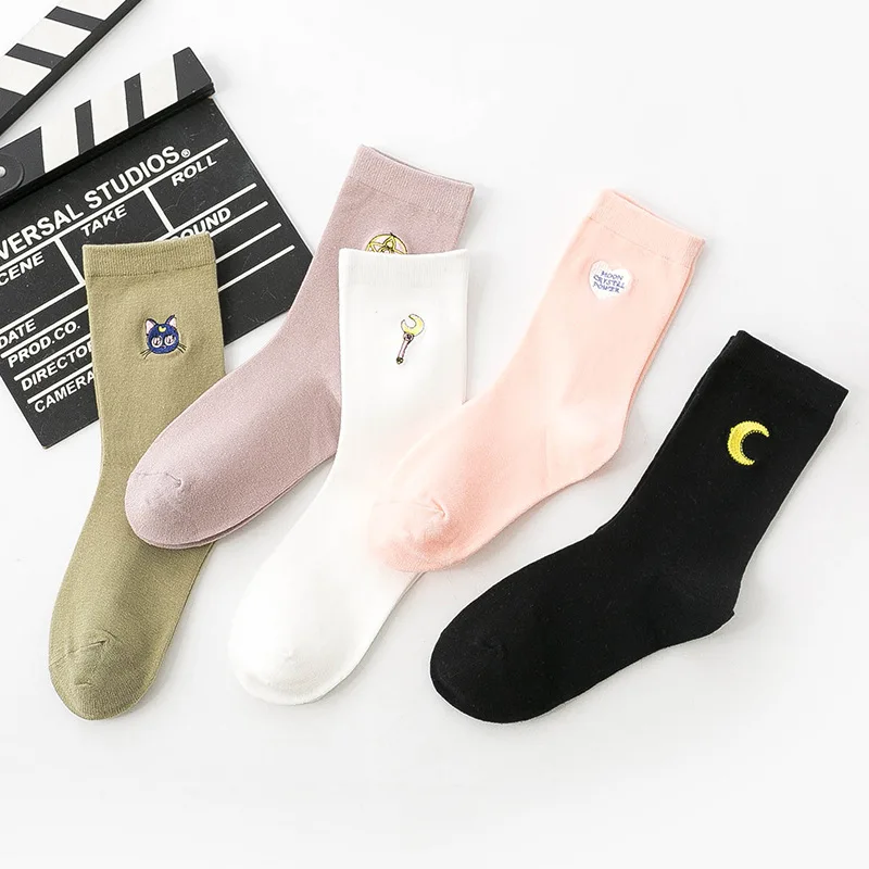 Женские хлопковые носки для скейтборда, уличные носки в стиле хип-хоп, унисекс, harajuku Calcetines, носки без пятки, со смешным принтом звезд и Луны