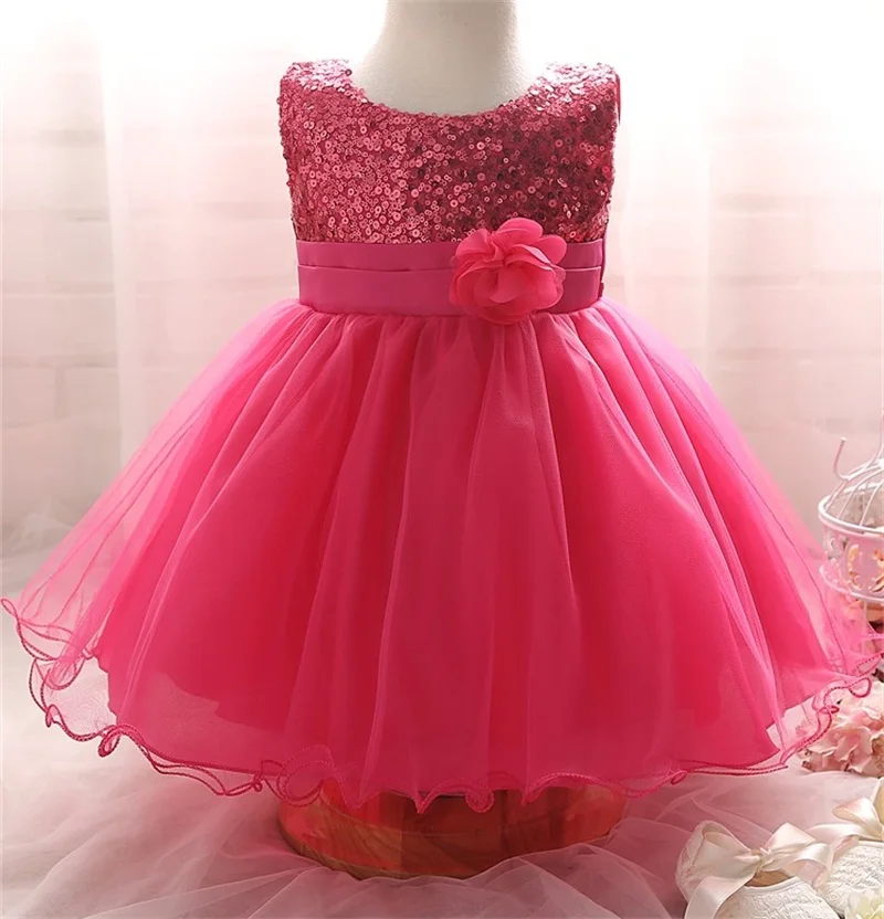 Платье для малышей; платья для девочек; коллекция года; одежда для малышей; платья для крещения на первый день рождения для девочек; vestido infantil robe bebes fille - Цвет: hot pink dress