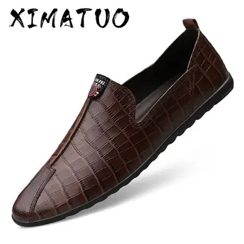 

Mens Casual Genuine Leather Shoes Spring Summer Men Flat Walking Loafers Black Brown Man Luxury Slip on Boat Shoes C4