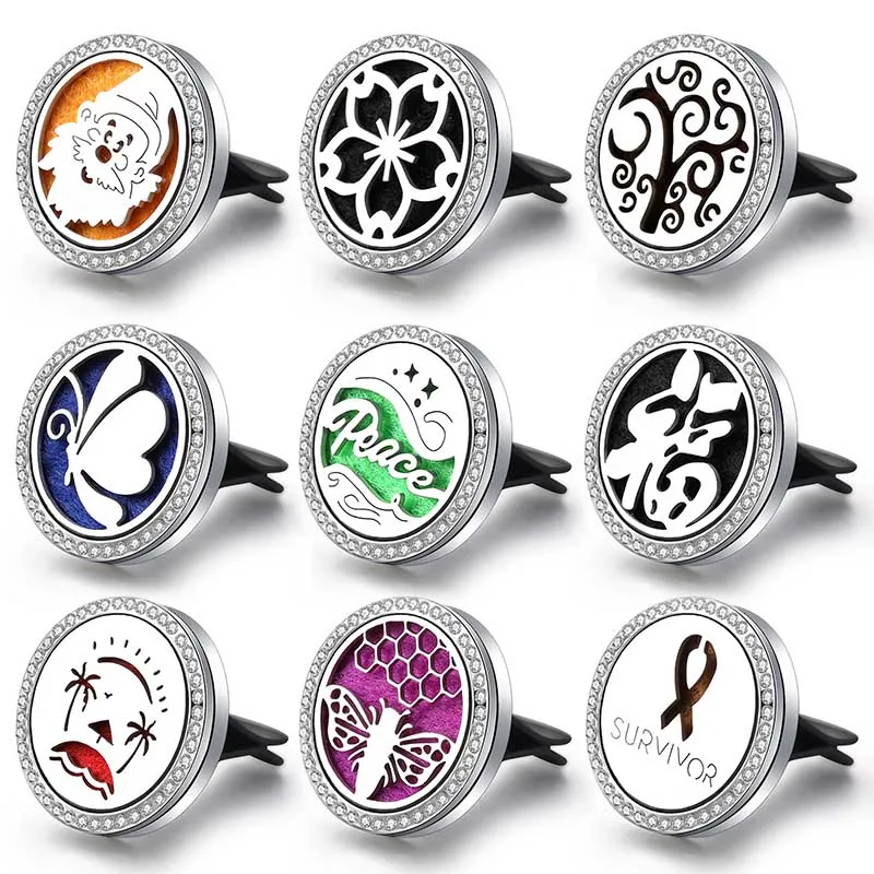 

New Zircon Car Air Car Freshener Stainless Steel Aroma Essential Oil Perfume Lockets Car Pendant Santa Claus Car Air Outlet Clip