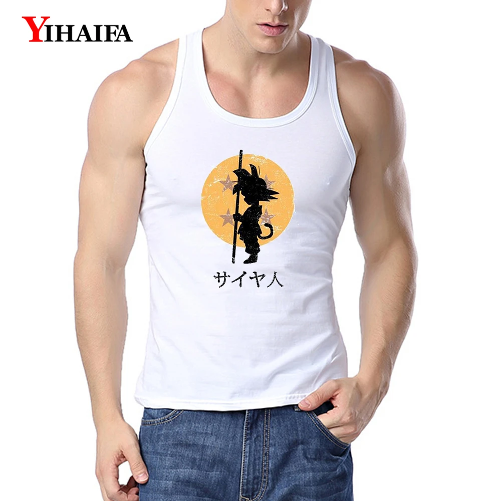 YIHAIFA Men Tank Top Breathable Shirts Goku Letters Printed Men's Fitness Shirt Singlet Bodybuilding Workout Gym Vest Tees | Мужская