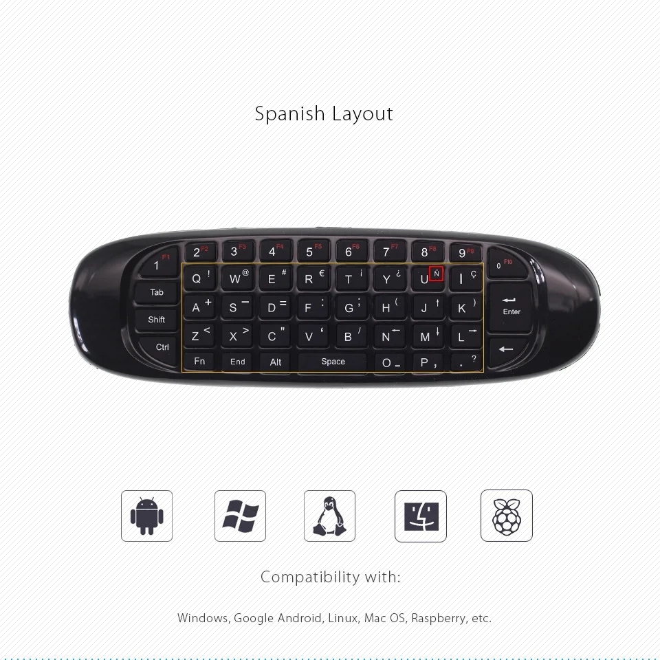 C120 Espanol испанская мини беспроводная клавиатура 2,4G Air mouse для Android tv Box IP tv Mini PC Fly mouse для медиаплеера