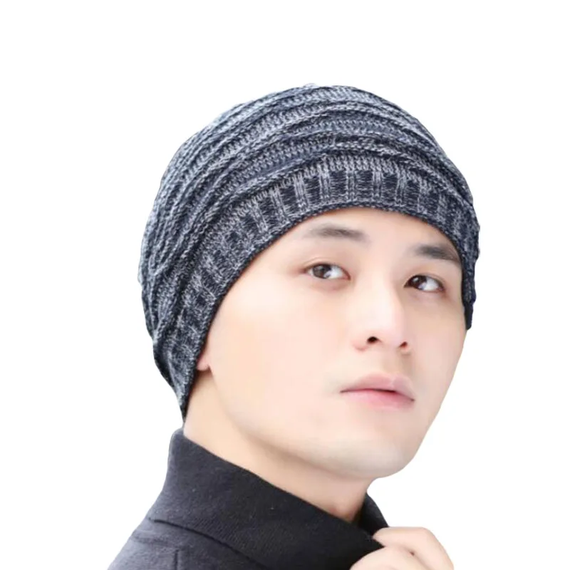 Шапка бини мужская зимняя водонепроницаемая рябь Beanie Мужская s трикотажный свитер шапки плюс бархатная утолщенная шапка бини мужские шапки