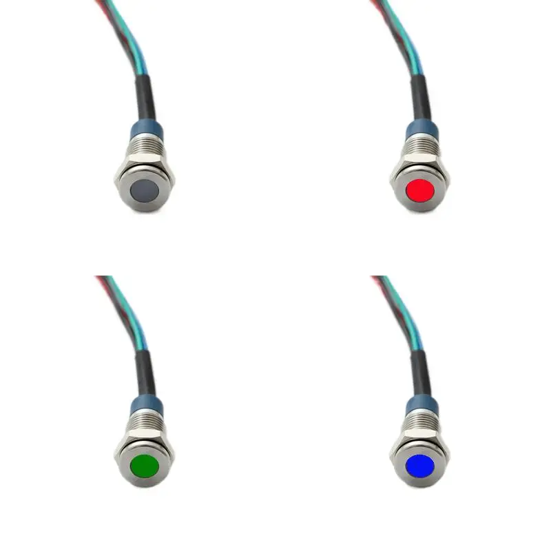 ELEWIND flat head 12MM metal IP67 sealed RGB three color led indicator light signal pilot lamp with 15cm cable 12-24V