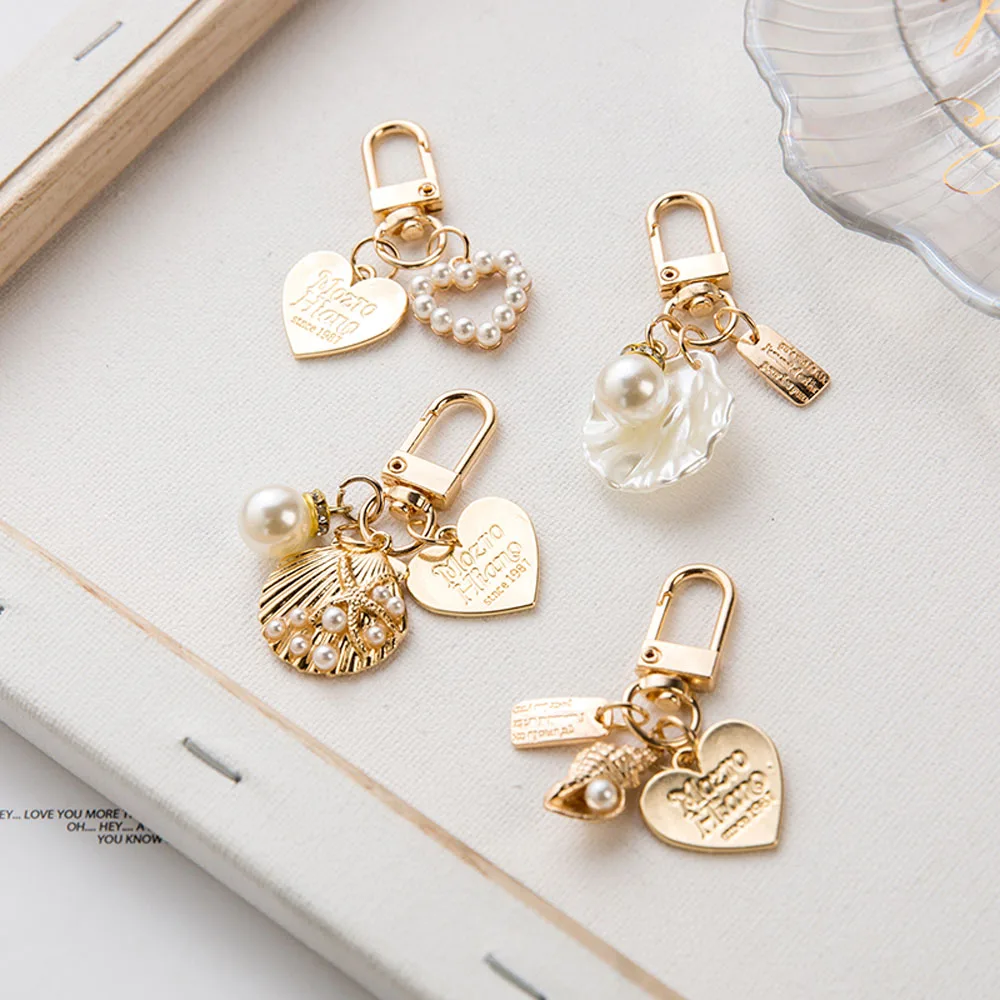 LLavero de corazón con carta de amor para bebé y niña, Concha coreana, bolsa de llavero de perlas, dijes, llavero de oro, Accesorios para llaveros