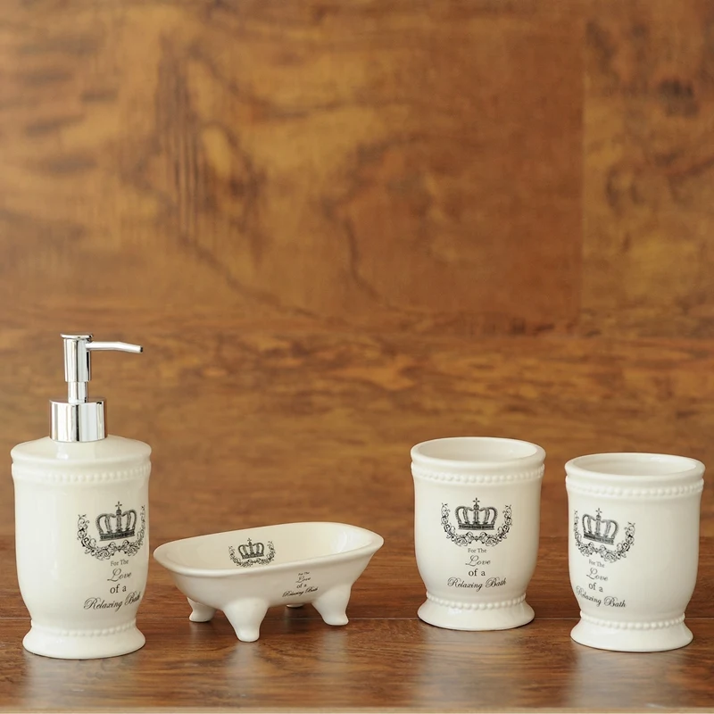 

Ceramic Bath Accessories Set Bathroom Accessories Set 4 Pieces of Decorative Hand Soap Bottle Mouth Cup Soap Dish