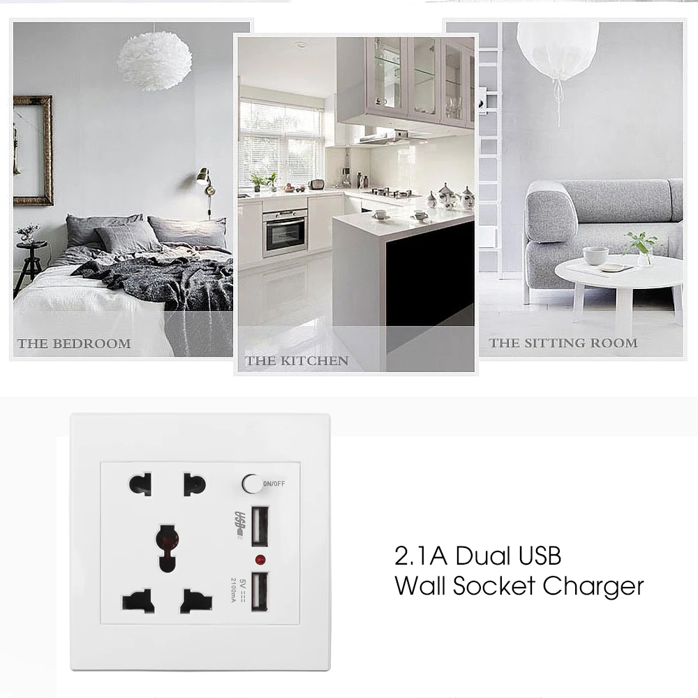 Electrical Socket Power Socket AC 110-250V Universal Wall Socket Panel With 2 USB Port Plug Charger Switch EU US UK AU USB Wall Socket