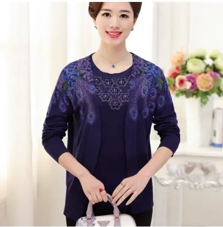 Осень Осень зимнее пончо мать костюм-двойка blusa трико для женщин среднего возраста Женские вязаный свитер женские большие размеры кардиганы S1132
