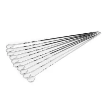

10 set large flat plate of stainless steel flattened meat string signed for Outdoor Picnic BBQ Barbecue Skewer Roast Stick