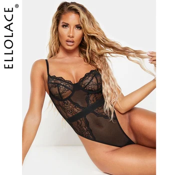

Ellolace Lace Bodysuit Sexy Women Transparent Body Female Rompers See Through Black Body suit Lace Bodycon Bodys Wholesale